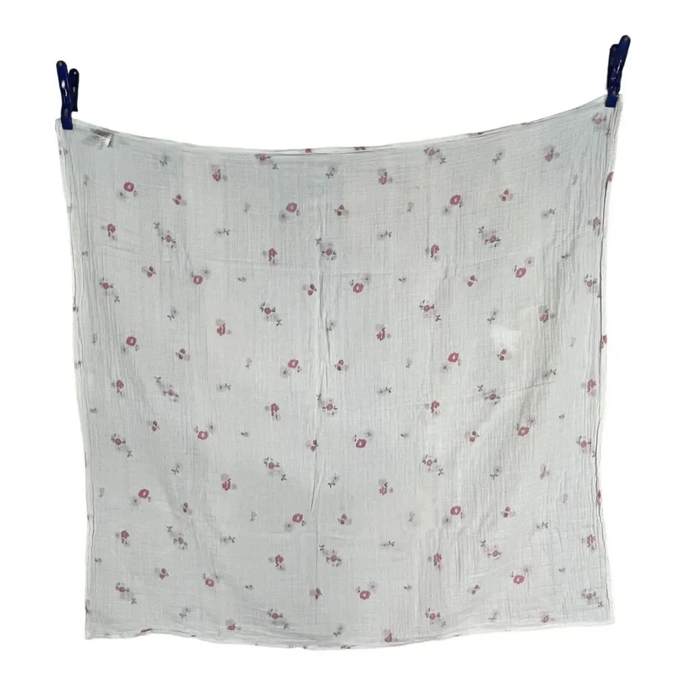 Okie Dokie Floral Muslin Swaddle Baby Blanket Pink Purple Flowers 100% Cotton